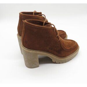 Lucky Brand Women's 5.5 Brown Leather Lace-Up Heeled Ankle Boots NEW